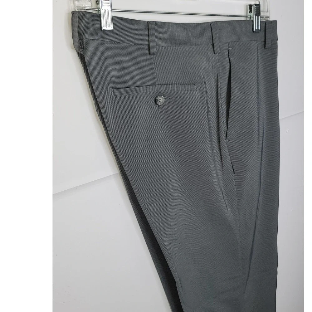 Van Heusen‎ Flex Dress Pants Mens 34x30 Grey Slim Fit Stretch Houndstooth Office